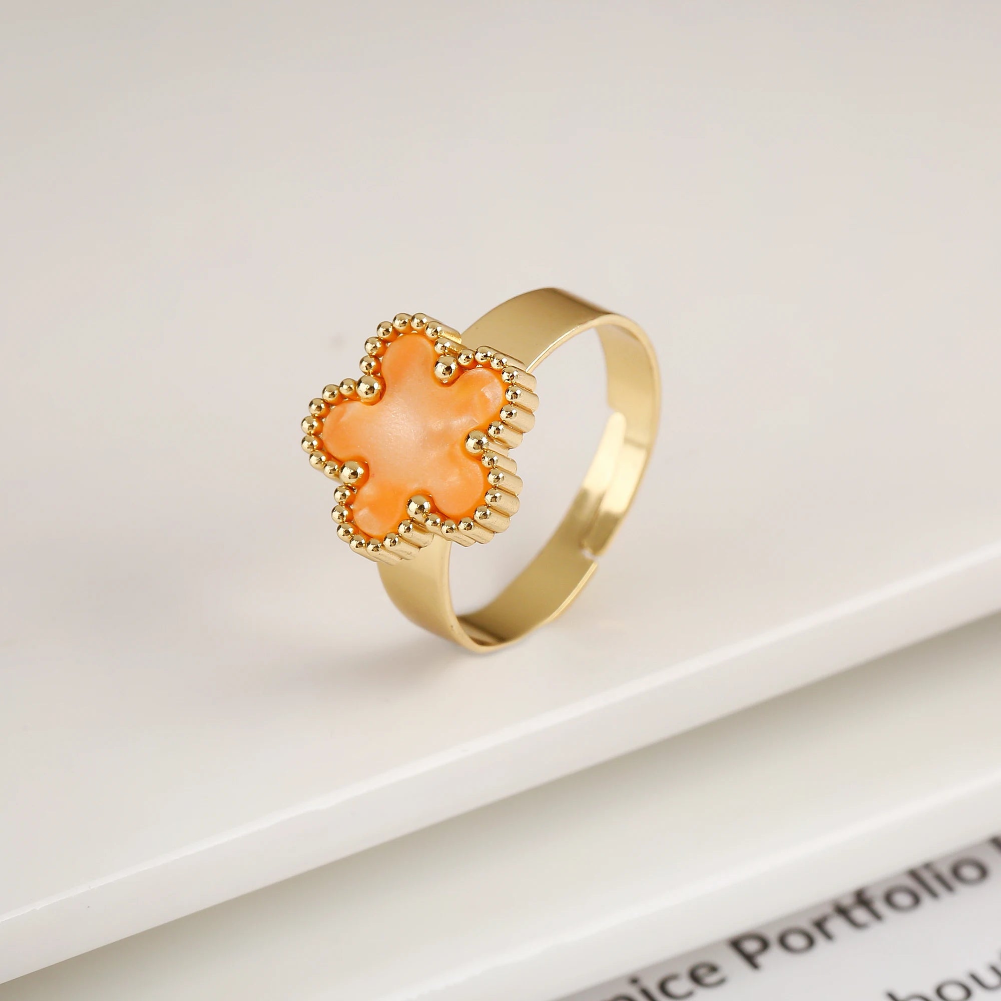 Hot Sale Stainless Steel Five-Leaf Flower Opening Adjustable Ring For Female Male Wedding Party Finger Jewelry Gifts Clover Qme A resizable