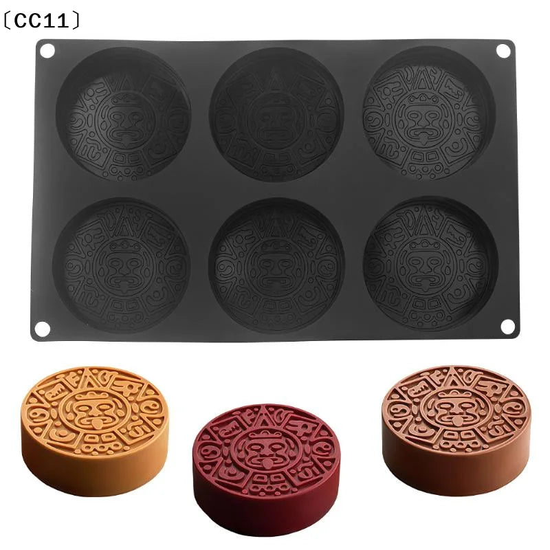 6 Cavity Mayan Totem Silicone Mold Mousse Cake Chocolate Pudding Qme