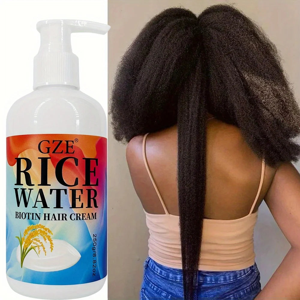GZE Rice Water Biotin Hair Cream Strong Hair Deep Hydrating Moisturizing For All Hair Types Qme