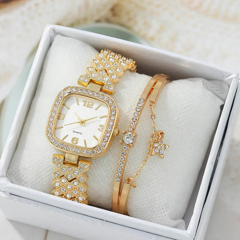 1pcs of fashionable and personalized rhinestone quartz watch and 1 pcs of versatile star bracelet Qme