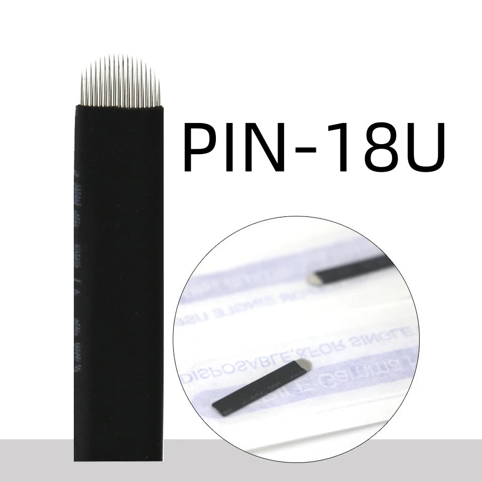 50PCS Black Microblading Needles PMU Tattoo Needles Permanent Makeup Blade 9Pin 12 14 16 U18 Manual Eyebrow Pen Blades Qme 18U Lot Of 50PCS