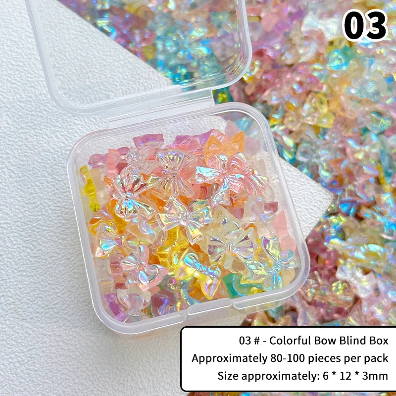 1Box Mixed Ribbon Bow Nail Charm Resin Art DIY Nails Accessories Qme 3