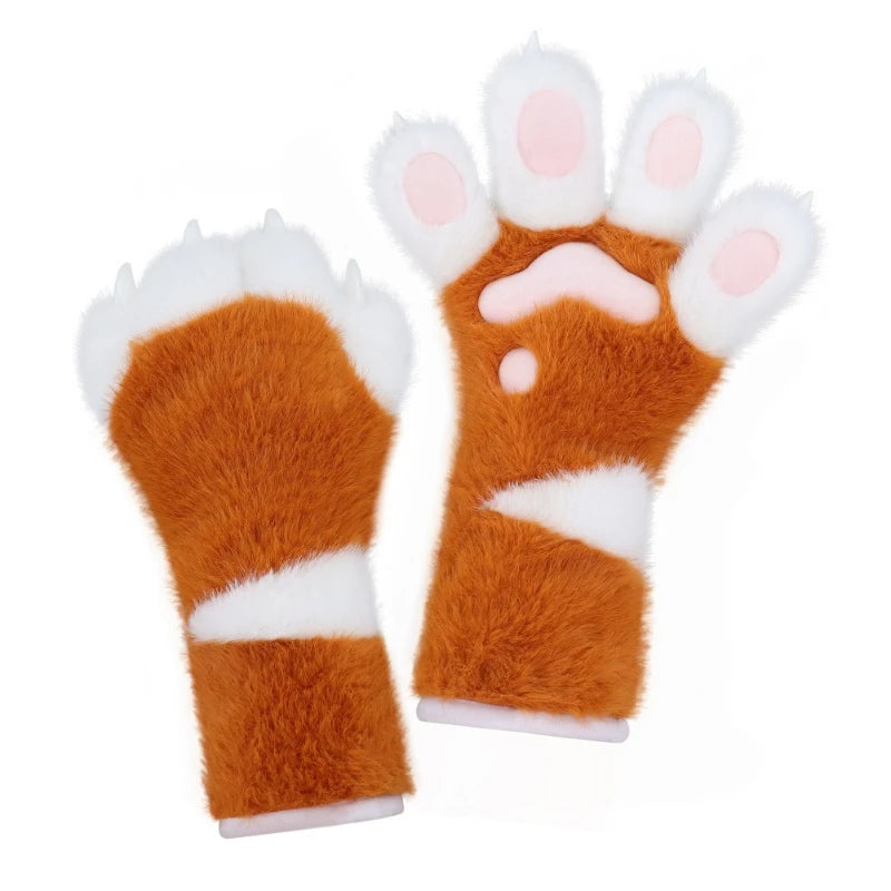 Fury Handmade Animal Claws Long Gloves Furry Plush Halloween Cos Paw Qme One Size Orange