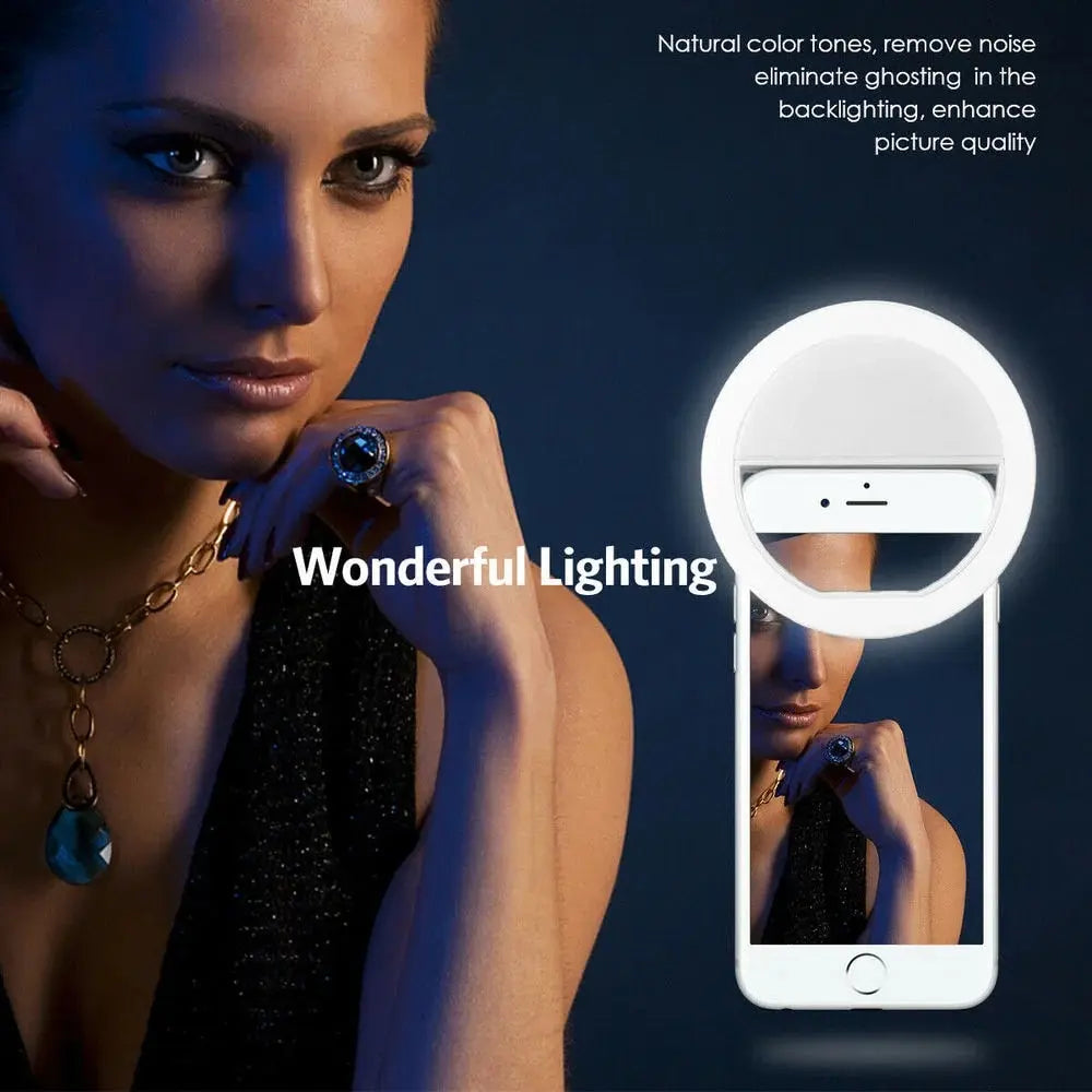 Portable Charge Phone Lens Lamp Led Selfie Ring Light Adjustable 3 Level Brightness Phone Fill Light For Samsung Xiaomi iPhone Qme