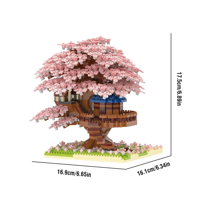 DIY Sakura Tree Building Blocks Set Diy Cherry Blossom Bricks with Light Treehouse Model Ornament Romantic Gift for Girl Friend Qme