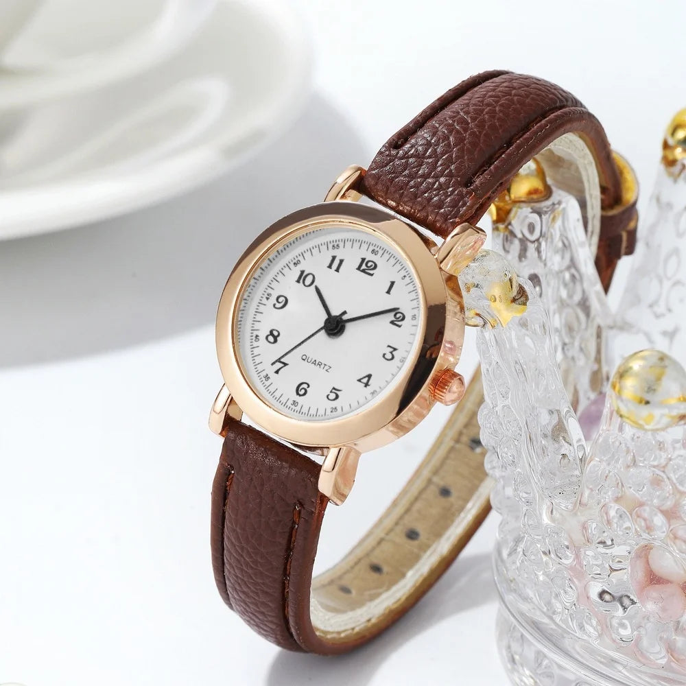 Vintage Square Black Dial Leather Quartz Watch for Women Qme B Brown White