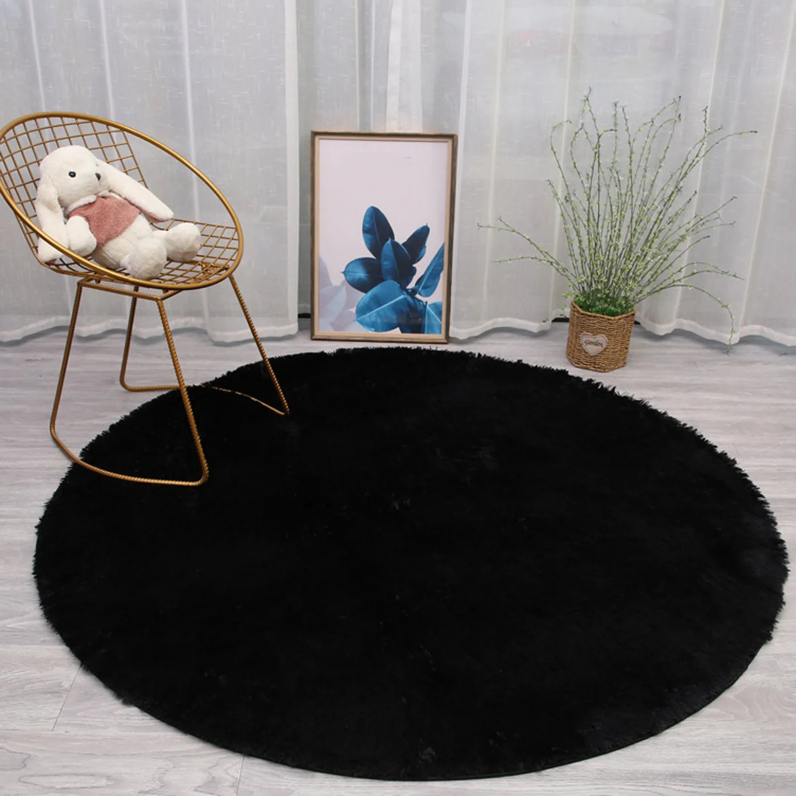 Wool Imitation Sheepskin Rugs Faux Non Slip Bedroom Shaggy Carpet Mats Multi Color Solid Soft Circular Carpets Qme Black