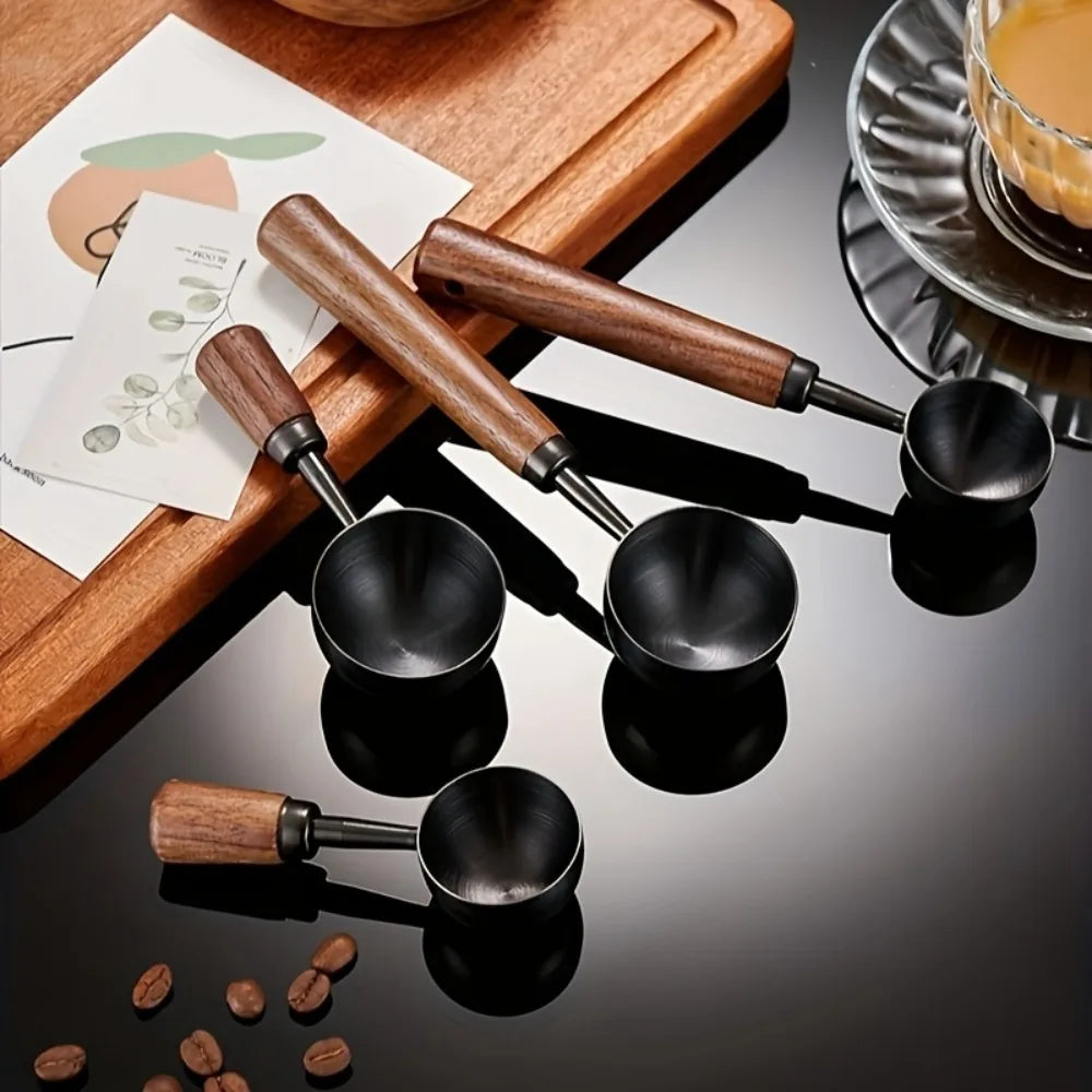 Walnut Wood Coffee Scoop Stainless Steel Long Handle Measuring Spoon Qme