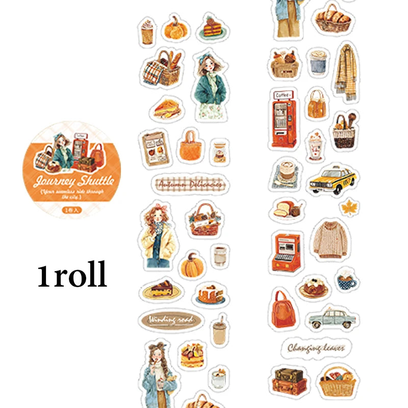Travel Themed Washi Tape, Figure Street View Collage Materials, Narrative Style Journal Tape for Photo Album Notebook Decoration Qme B