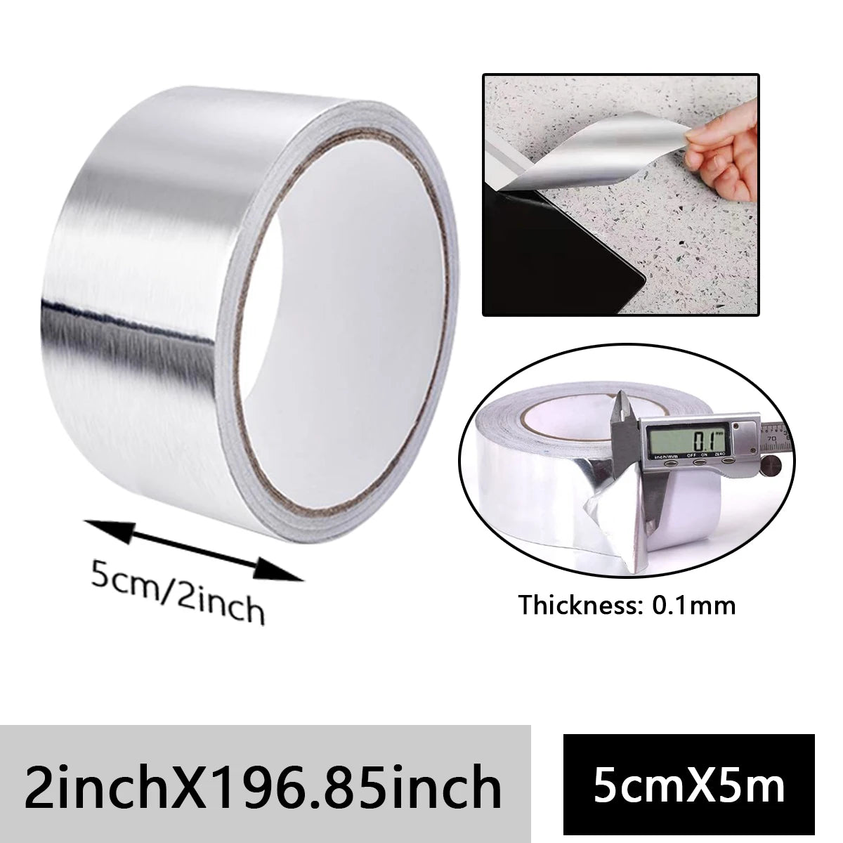 High-Quality Aluminum Foil Tape, High-Temperature Aluminum Foil Tape for Pipes And HVAC, Fire Resistant High Temperature Sticker Qme 5cmX5m 0.1mm