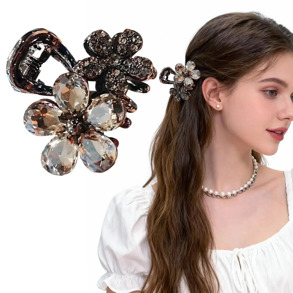 2pcs Fancy Decoration Sparkling Crystal Rhinestone Flower Hair Clip Decoration Hair Clip Suitable for Parties, Dances, Dinners Qme