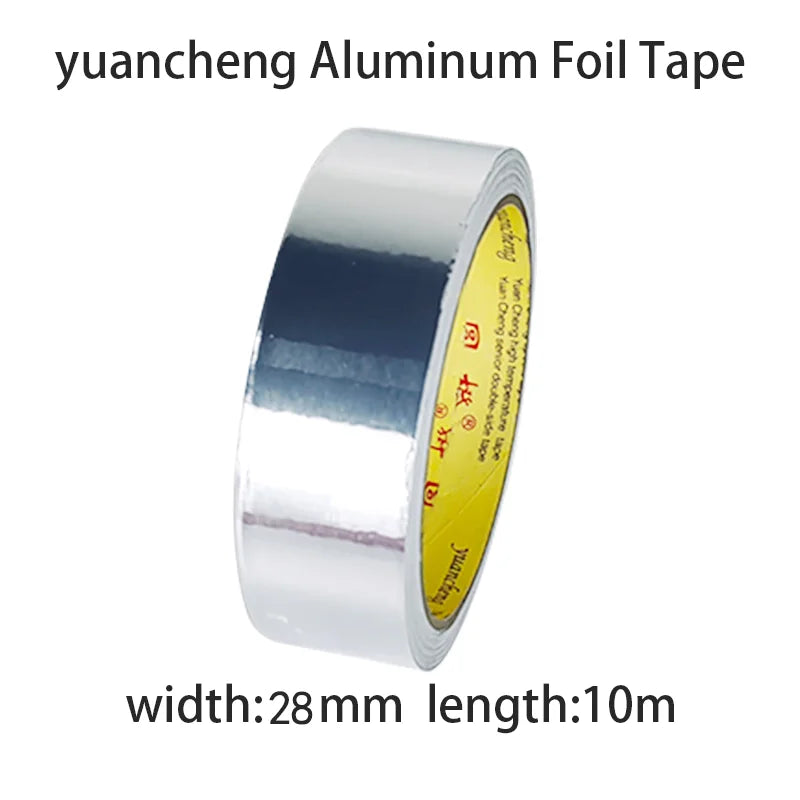 1Roll High Temperature Resistant Aluminum Foil Tape, Waterproof and Oil-proof, Flame-retardant and Sun-proof, Hand-tearable Qme width-28mm 10M
