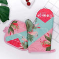 Kitchen Oven Gloves Flamingo Print Heat Resistant Anti-scald Mitts Qme green