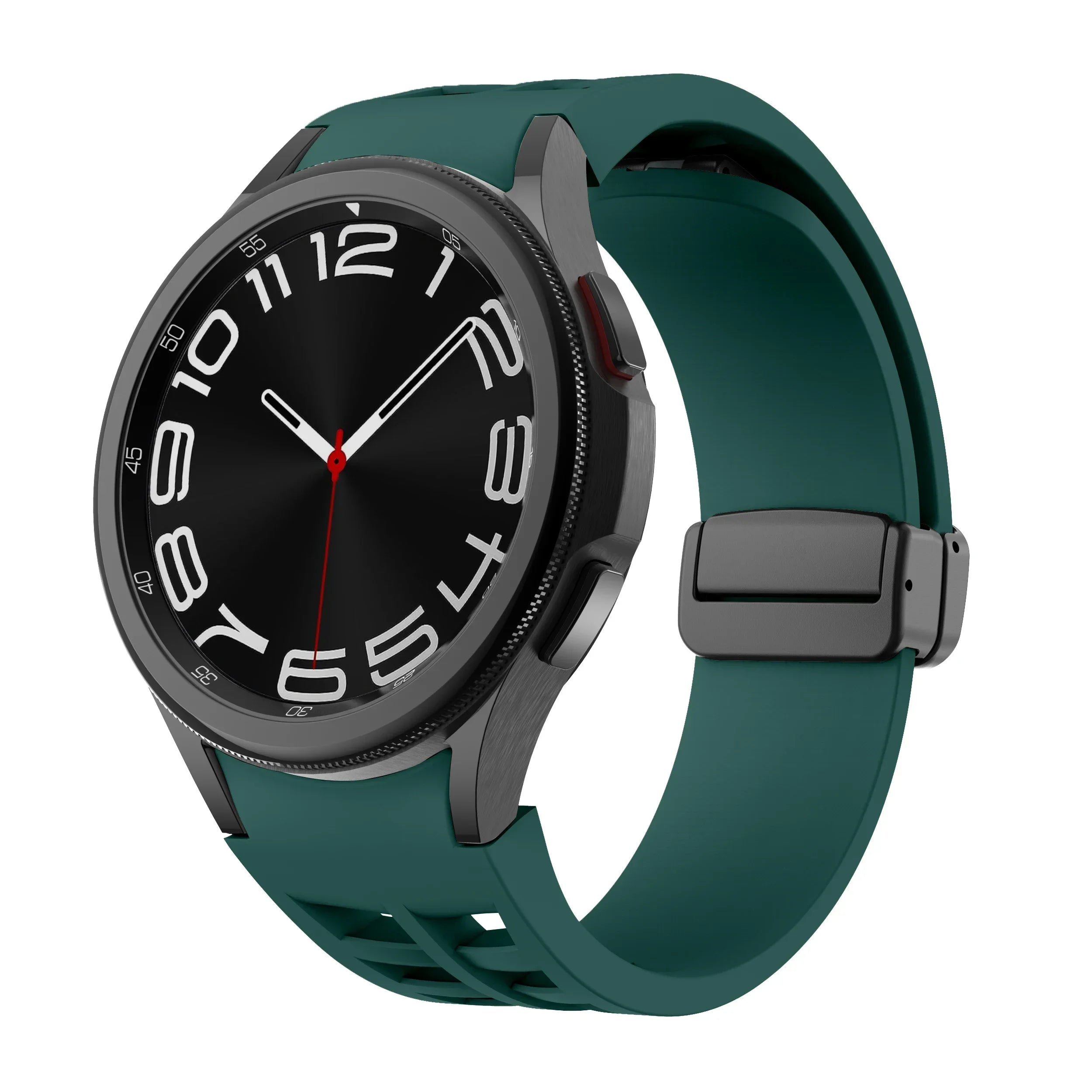 Magnetic Silicone Band for Samsung Galaxy Watch 6 Classic 43 47mm 4 42 46mm 5 Pro 45mm No Gaps Loop Strap for 4/5/6/7 40 44mm Qme Dark GreenB Galaxy 6classic 47mm