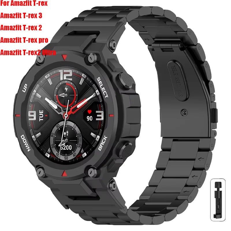 Luxurious Stainless Steel Band For Amazfit T Rex3 Smart Watch Strap Metal Bracelet For Huami Amazfit T Rex 2 Qme