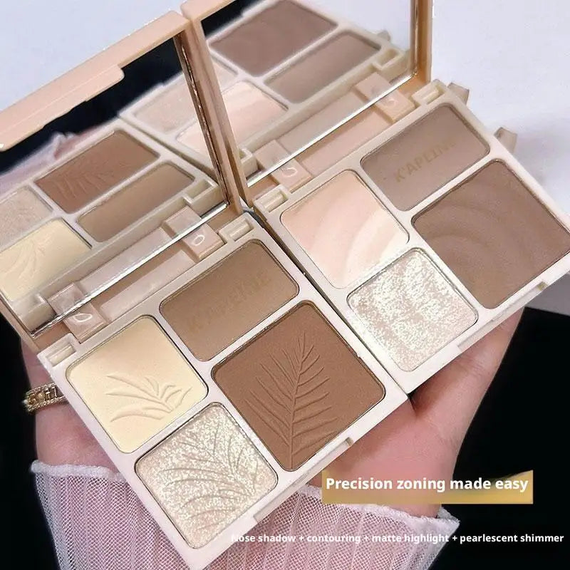 4-Colors Highlight Contour Palette Mirror Matte Highlighter Natural Qme