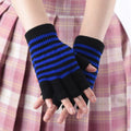 1Pair Black Stripe Half Finger Fingerless Gloves for Women and Men Knit Wrist Cotton Winter Warm Outdoor Gothic Lolita Mittens Qme black blue One Size