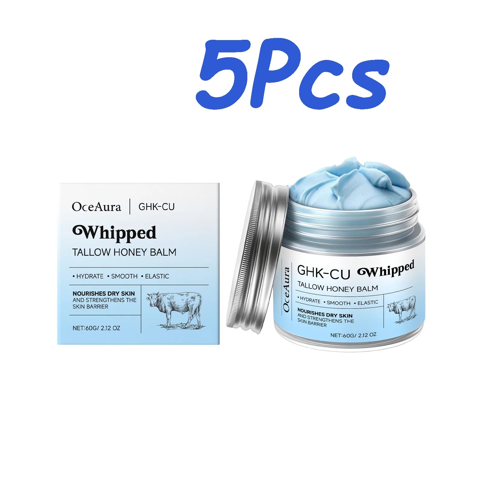 Whipped Tallow Honey Balm Deep Moisturizing for Dry Cracked Skin Non-Greasy Body Butter Brightening Tightening Face Cream Care Qme 5 x 60g boxed