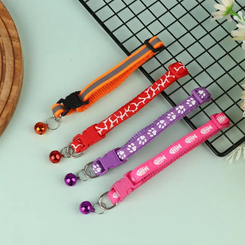 6 Colors Pet Cat Puppy Buckle Collar Bell Footprint Mix Anti-lost Dog Qme