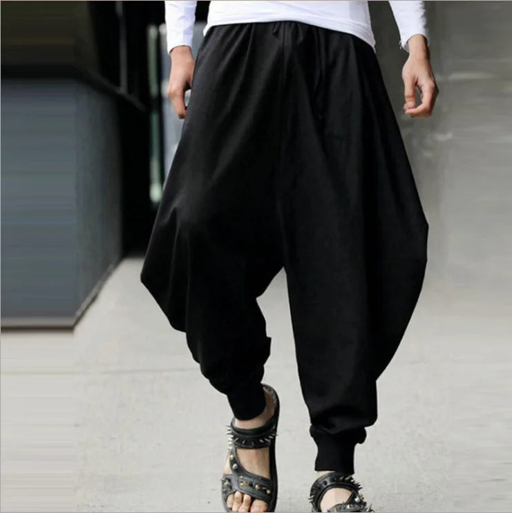 B Men Pants Solid Color Drawstring Joggers Casual Male Harem Pants Streetwear Loose Fashion Leisure Trousers Men S-5XL Qme black XXXL
