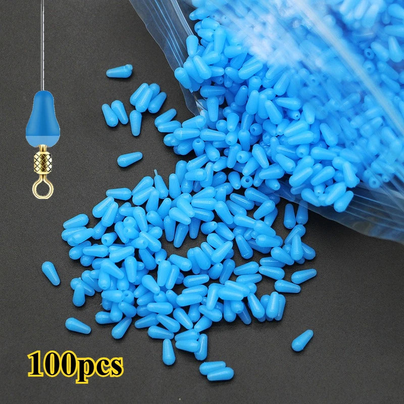 100pcs/lot Anti-tangling Rubber Fishing Float Blue Oval Stopper Fishing Float Space Beans SeaTool Fishing Bobber Accessories Qme
