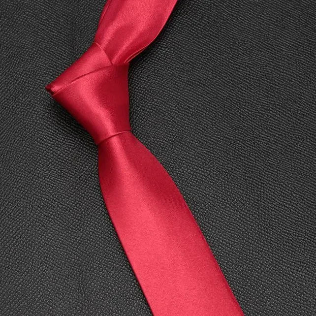 Mans Slim Skinny Tie Men Jacquard Woven Solid Orange Red Purple Black Qme Red