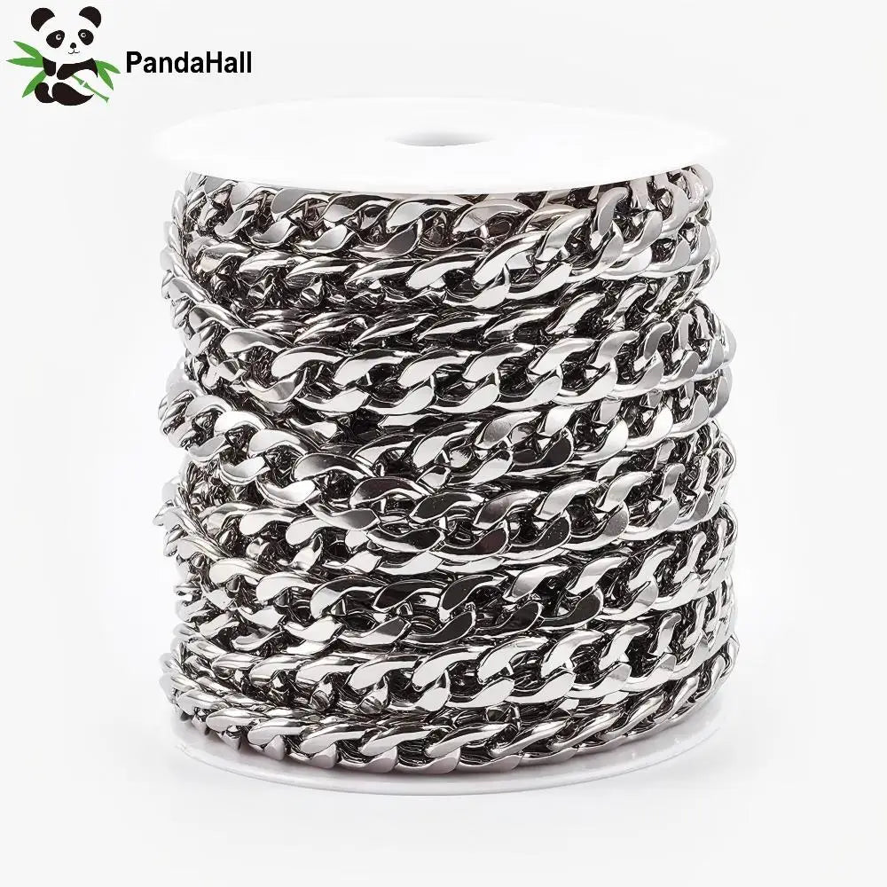 PandaHall 10m Tarnish Resistant 304 Stainless Steel Cuban Chain Roll for Professional Jewelry Making, Chunky Unwelded Link Qme