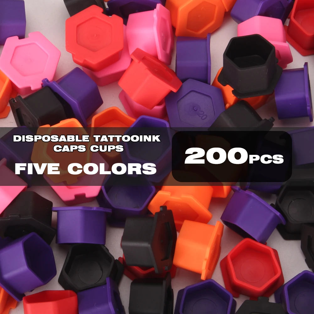 200Pcs Disposable Tattoo Silicone Ink Cup Permanent Makeup Pigment Holder Container Cap Tattoo Ink Accessories for Tattoo Artist Qme 200pcs MIX 5 Colors