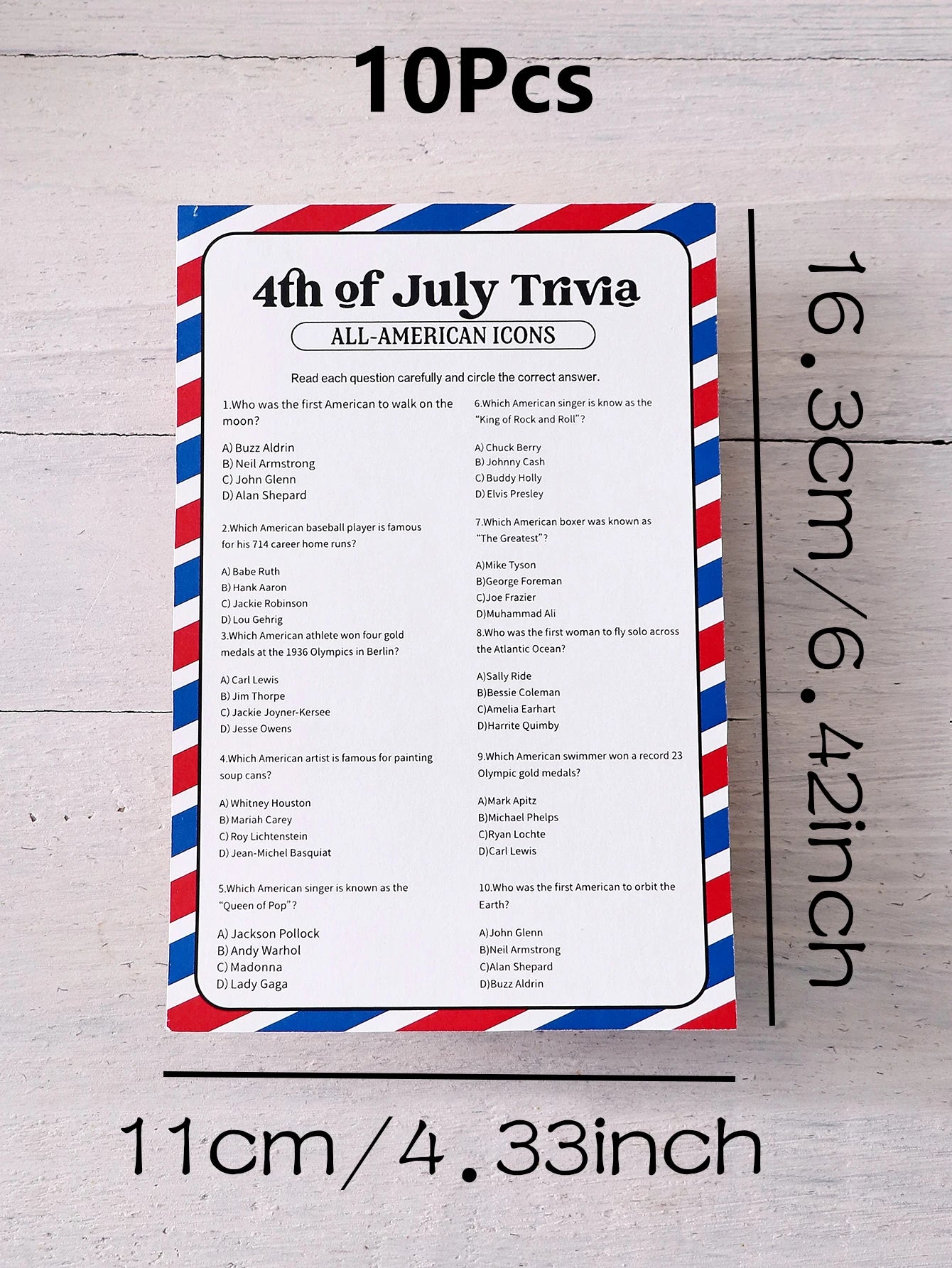 5–30 Pcs Red and Blue Striped American Independence Day Game Cards: Perfect as Independence Day Gifts or Party Favors Qme White-10Pcs