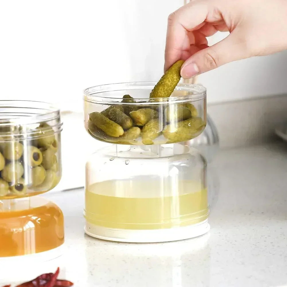 Sealed Jar Pickle Home Wet Dry Separation Flip Container Strainer Qme