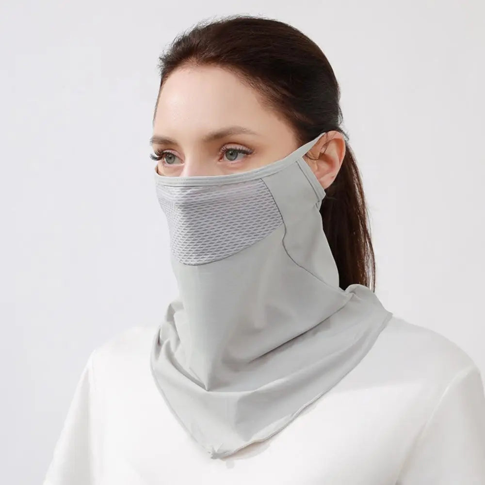 Solid Color Ice Silk Mask Summer Face Scarves UV Protection Face Cover Face Shield Hanging Ear Sunscreen Face Scarf Hiking Qme light grey