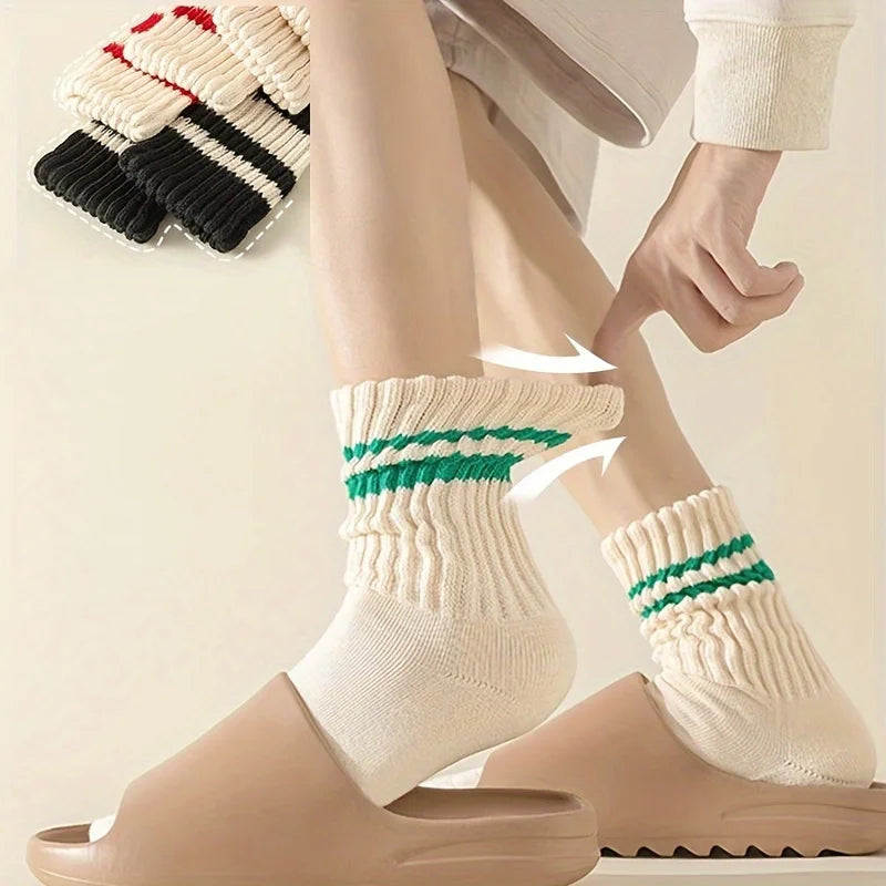 Striped Crew Socks, Casual Cotton Sport Socks for Men Women, Retro Style Qme