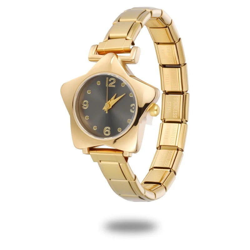 1 Piece Gold Retro Simple Men Women's Watch Stainless Steel Strap Watch Star Dial Casual Fashion Watch Suitable for Daily Wear Qme Style 16