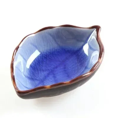 1/4PCS Leaves Ceramic Saucer Creative Ice Crack Glaze Leaf Ceramic Seasoning Soy Sauce Vinegar Plates Kitchen Multi-Purpose Dish Qme Dark Blue