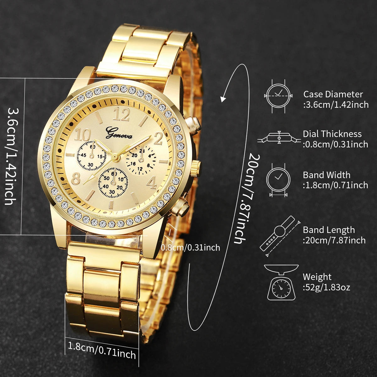 5PCS/Set Luxury Rhinestone Women Watches Ladies Arabic Dial Quartz Wristwatch Bracelet Set Reloj Mujer (Without Box) Qme