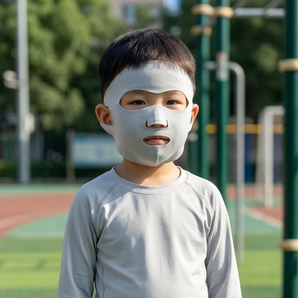 Open Nose Breathable Kids Full Face Mask Mouth Ear-mounted Sport Jaw Qme