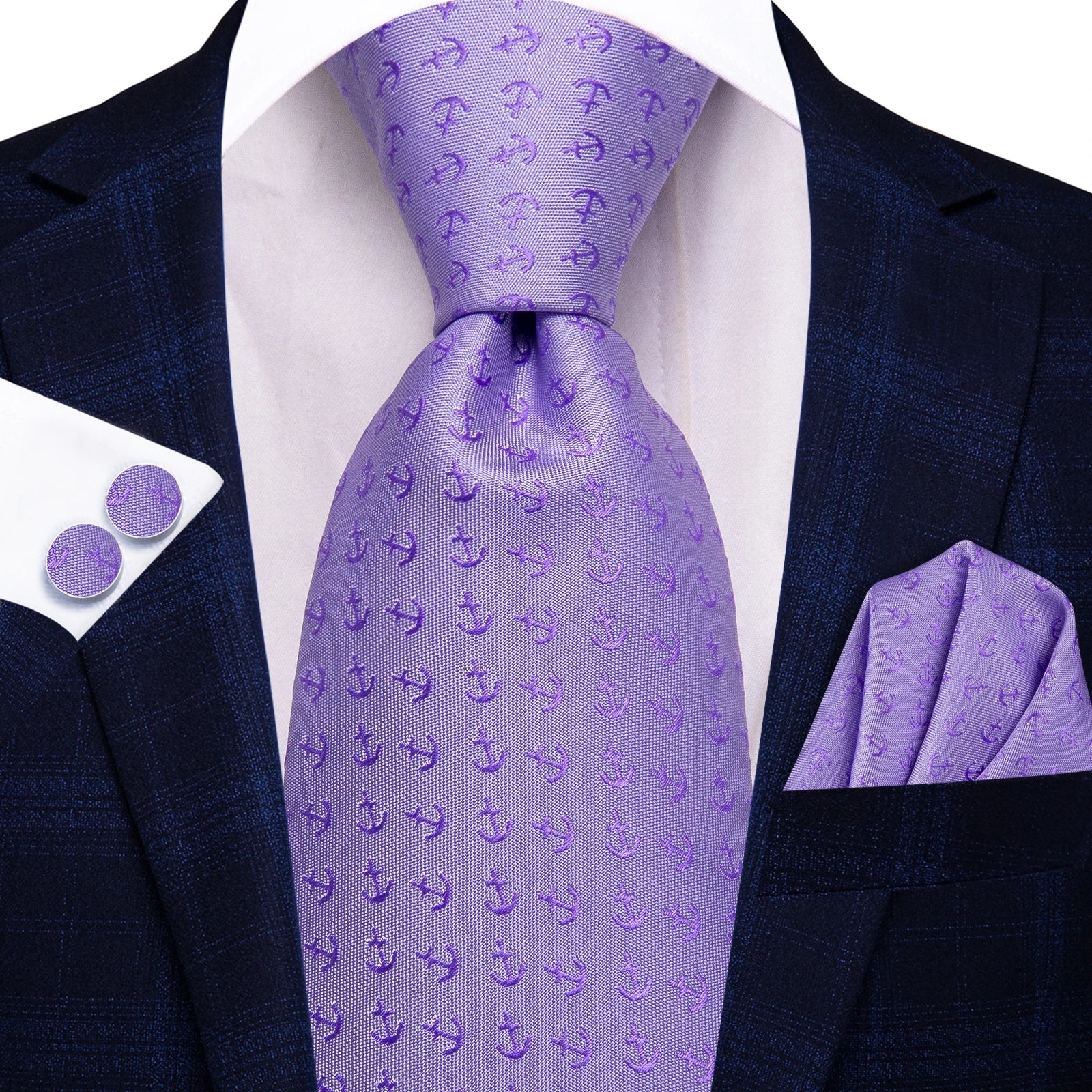 Hi-Tie Purple Floral Novelty Men Elegant Necktie Handkerchief Cufflinks for Tuxedo Fashion Classic Silk Luxury Tie for Man Qme HT-N-3964