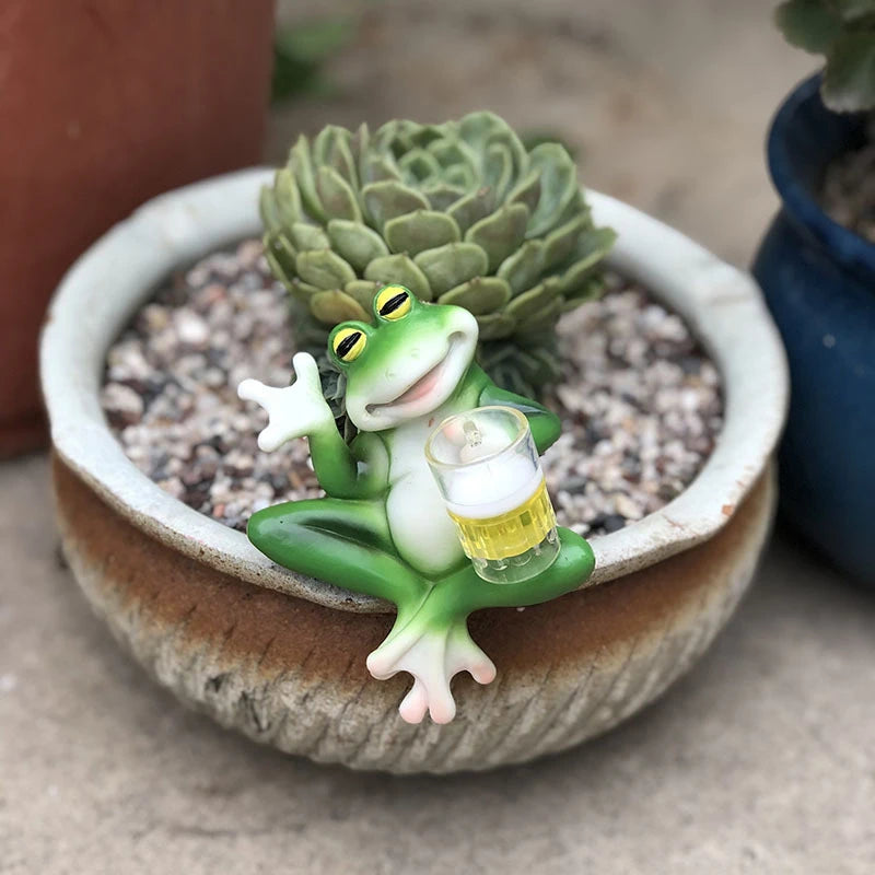 Frog Figurine Plant Hanger Decorations Pots Miniature Statue Outdoor Qme