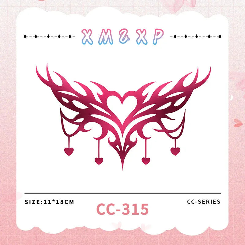 Symmetrical Heart Succubus Temporary Tattoo, Waterproof 5-7 Days, Sexy Body Art for Women & Couples Qme