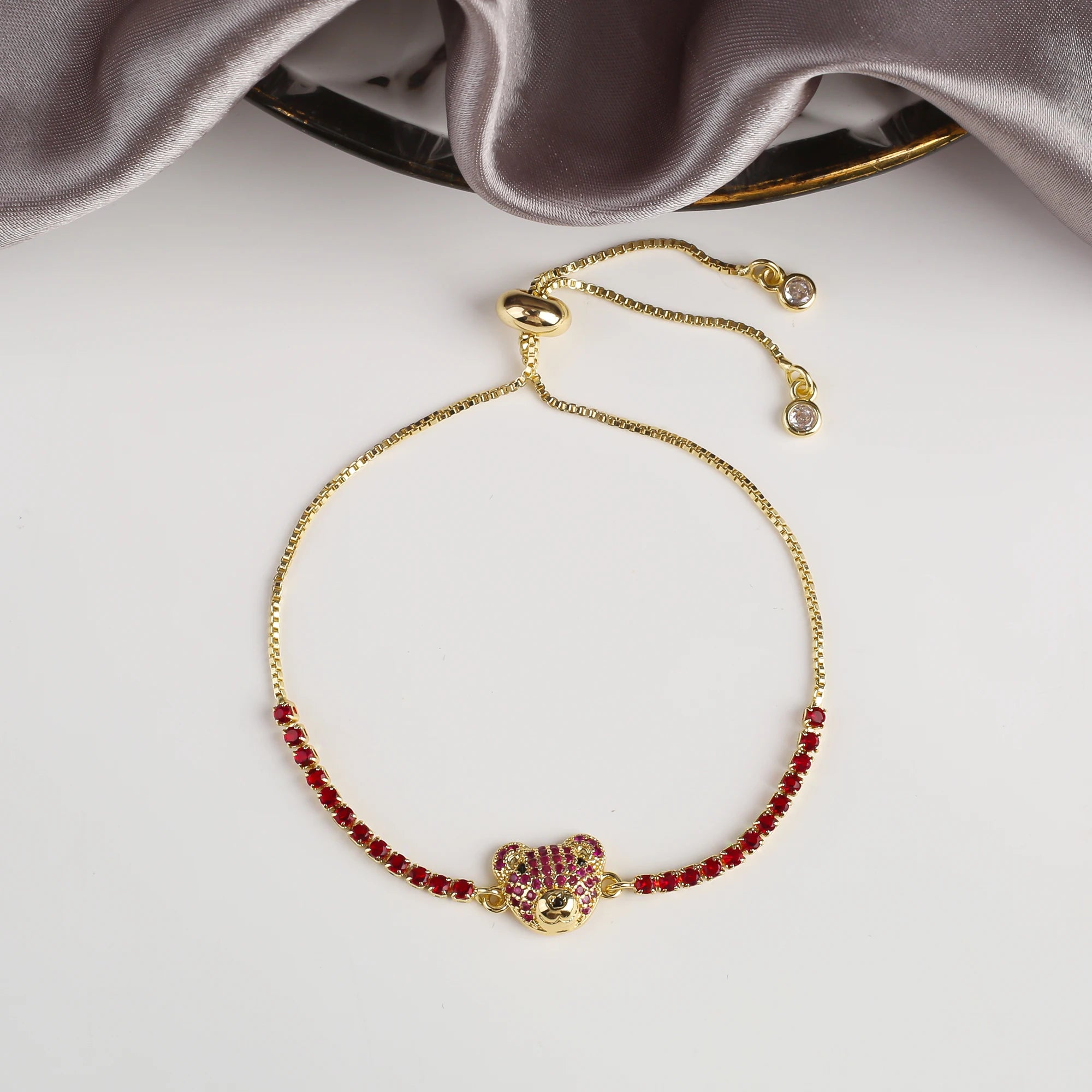 New 6 Colors Cute Zirconia Bear Bracelet Classic Animal Crystal Chain Bracelet Charm For Woman Girl Jewelry Gift Free Shipping Qme Red