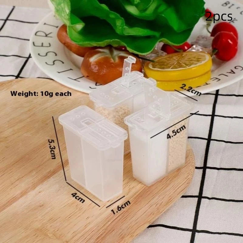 2in1 Camping Seasoning Shaker Multi-Purpose Spice Jar With Lid 2-Compartment For Outdoor BBQ Cooking Salt Pepper Storage Box Qme 2Pcs