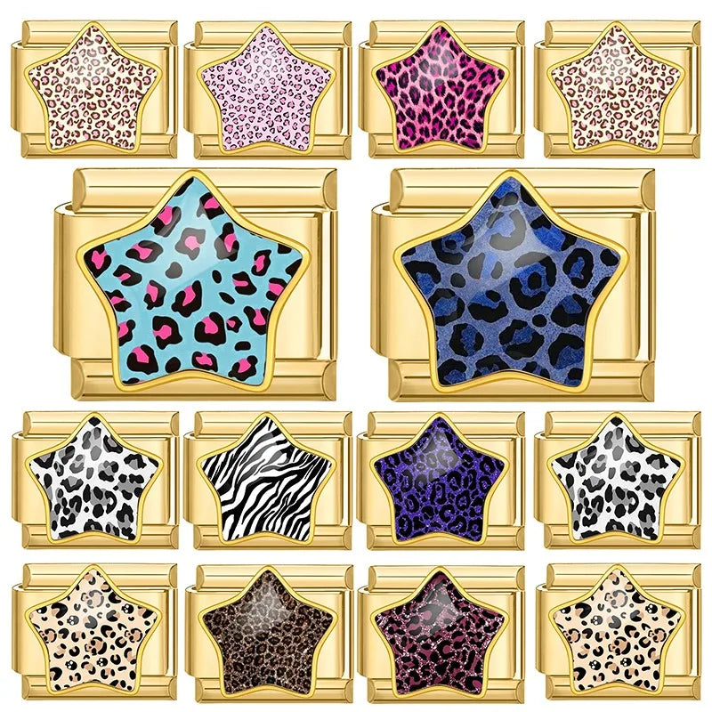 2026 Colorful Blue Rose Leopard Print Stars Zebra Golden Italian Link Fit 9mm Stainless Steel Charms Jewelry DIY Bracelets Gift Qme