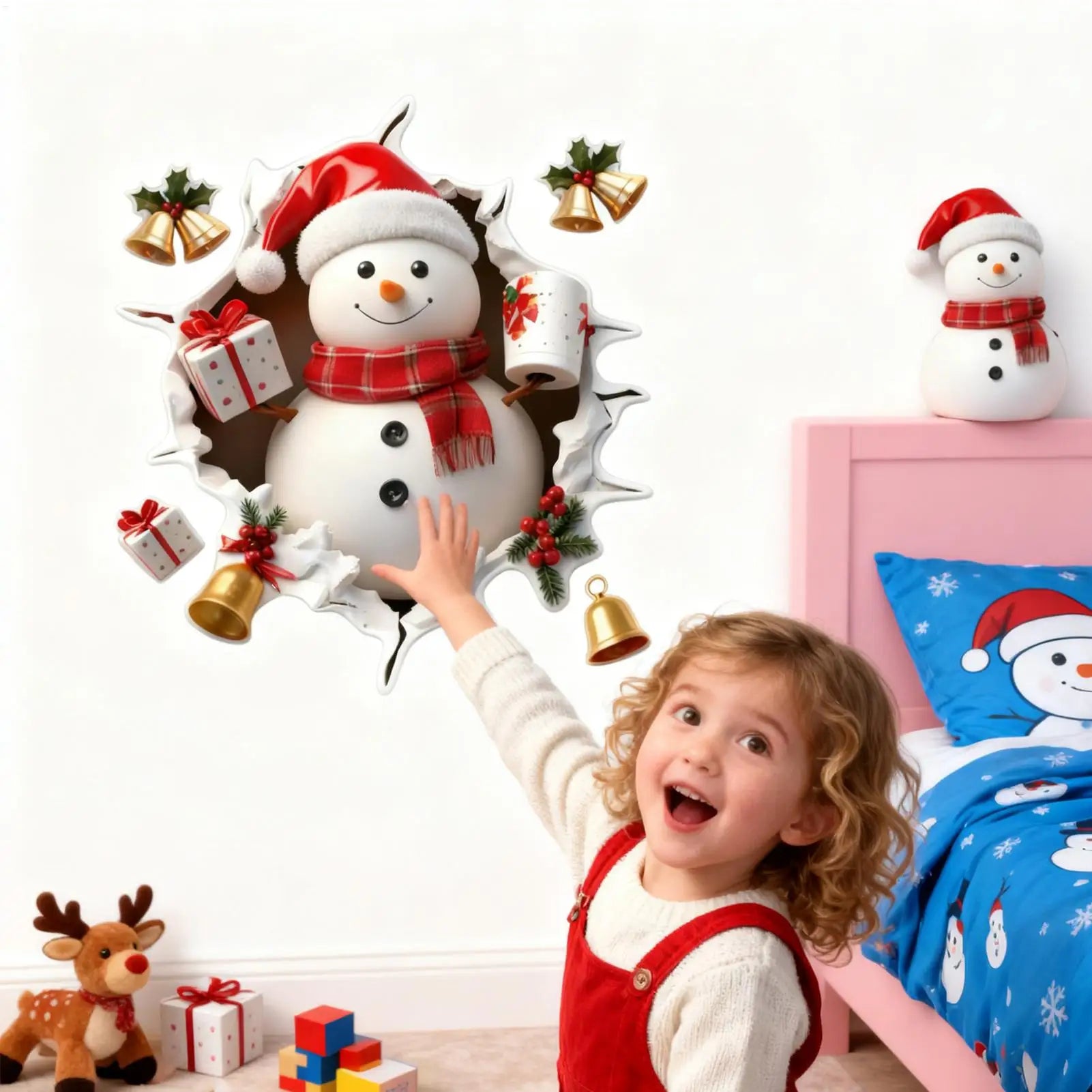 Christmas Wall Decals Cute Reindeer Removable Cartoon Decals Christmas Wall Stickers Decor For Winter School Class Room Bedroom Qme
