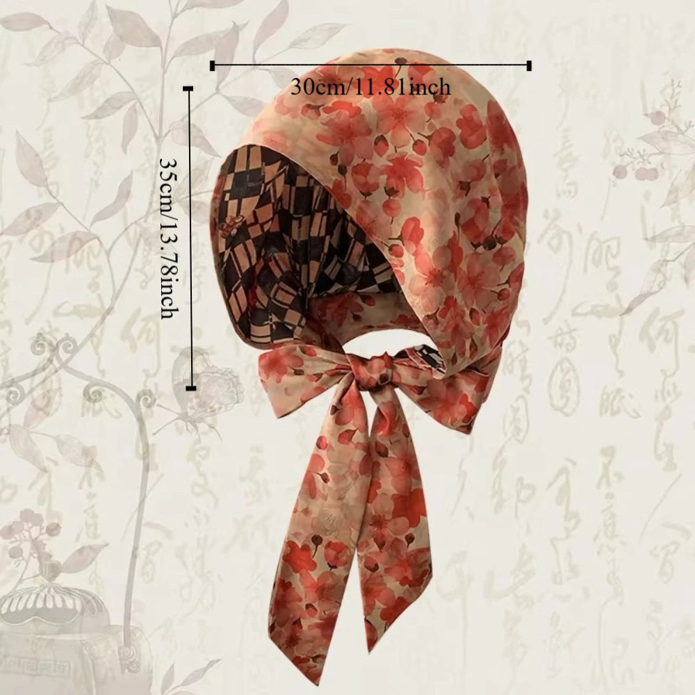 Headkerchief Elegant Printed Turban Hat Painting Cotton Linen Loom Silk Scarf Hat Sunscreen Polyester Women's Headscarf Beach Qme