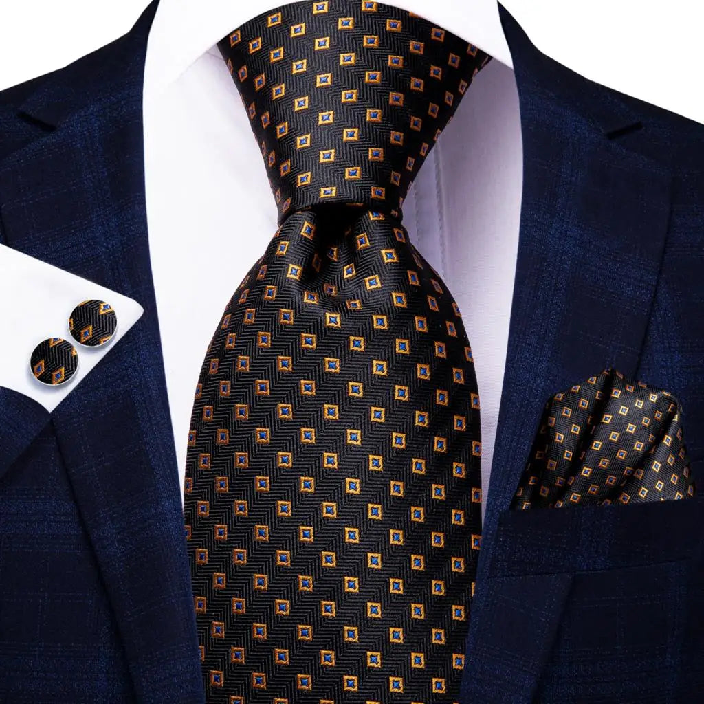 Hi-tie Striped Black White Silk Elegant Tie Men Groom Wedding Necktie