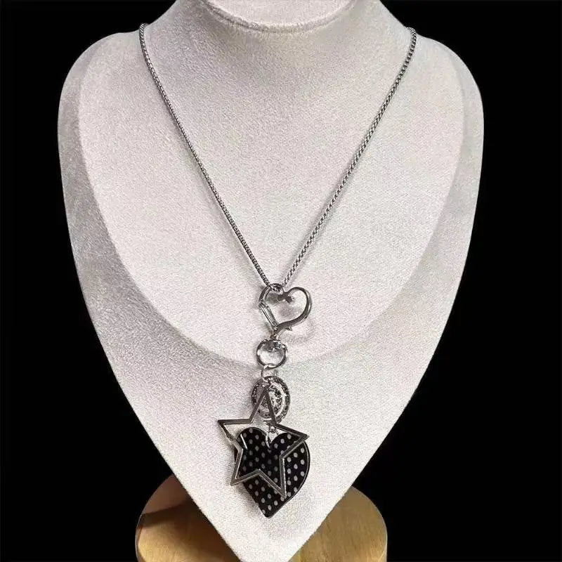 1PcsY2K White Polka Dot Star Necklace With Glitter Treble Clef Charm Grunge Egirl Layered Chain Jewelry Qme
