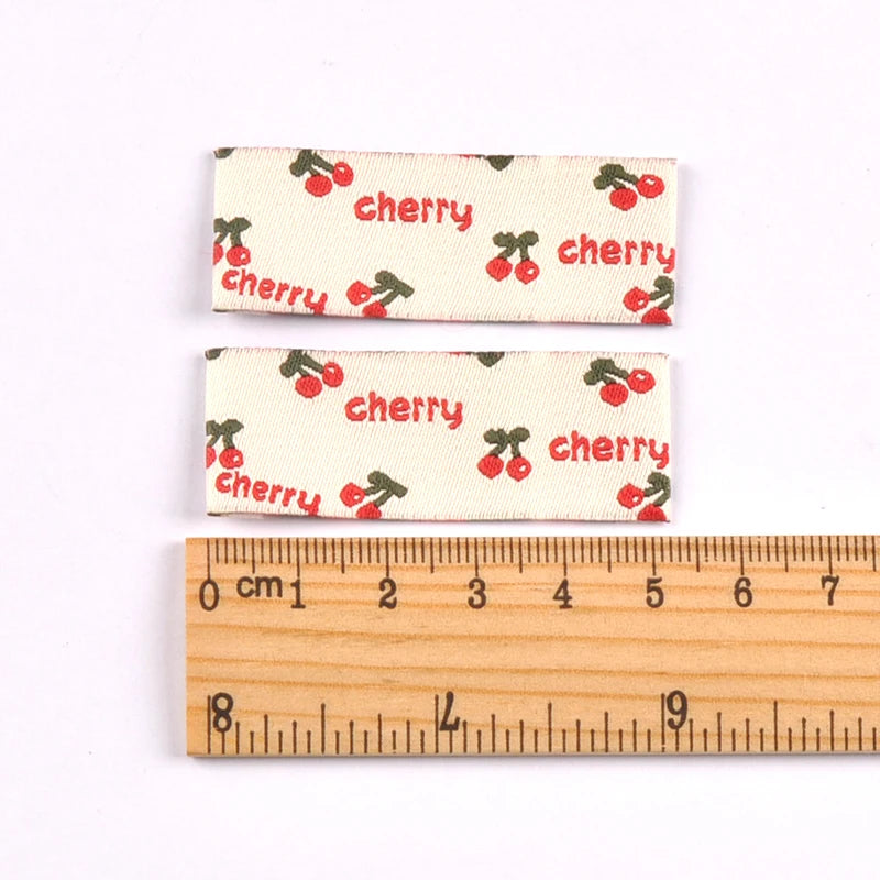 20pcs 18-53mm Assorted Cute Cherry Peach Fabric Labels, Handmade Sew On Tags for DIY Clothes Bags Crafts cp4301 Qme 51x20mm-9