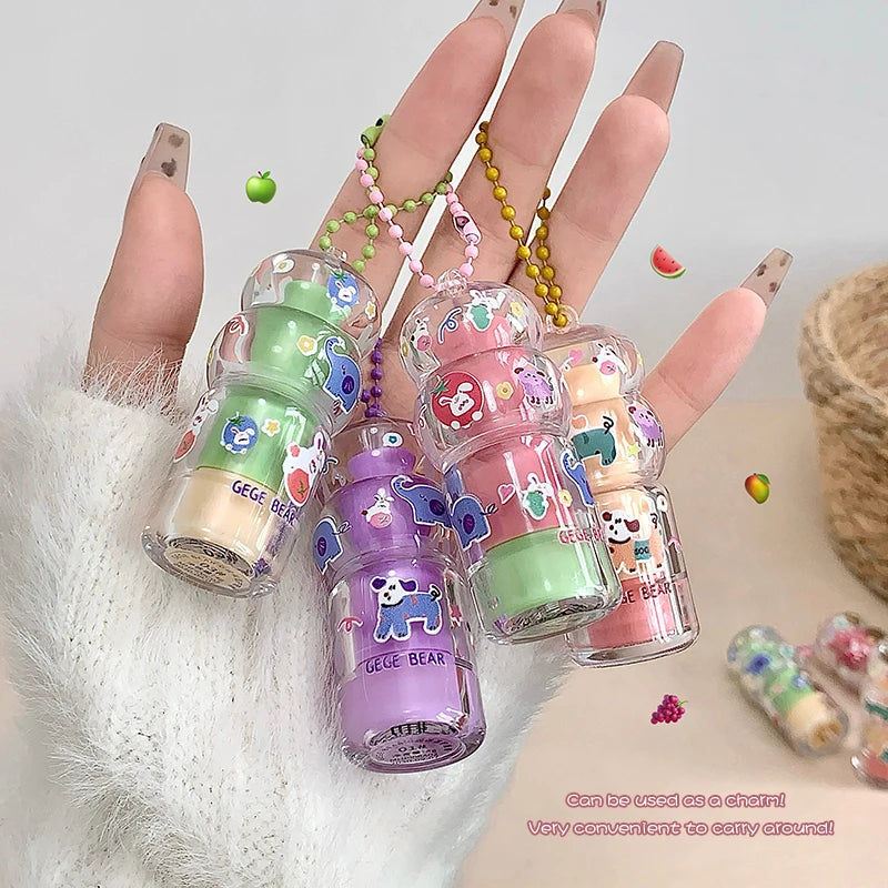 Gege Bear Fruit-flavored Lip Balm Hydrating Cute Keychain Pendant Qme