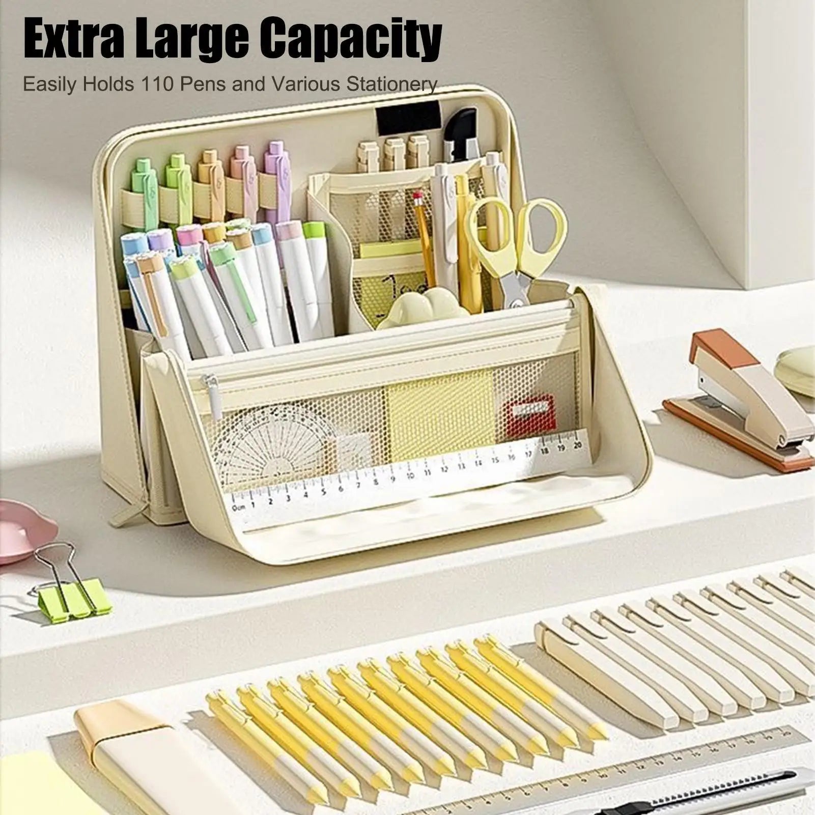 Large Pencil Case Aesthetic Waterproof Storage Organizer Standing Pen Qme