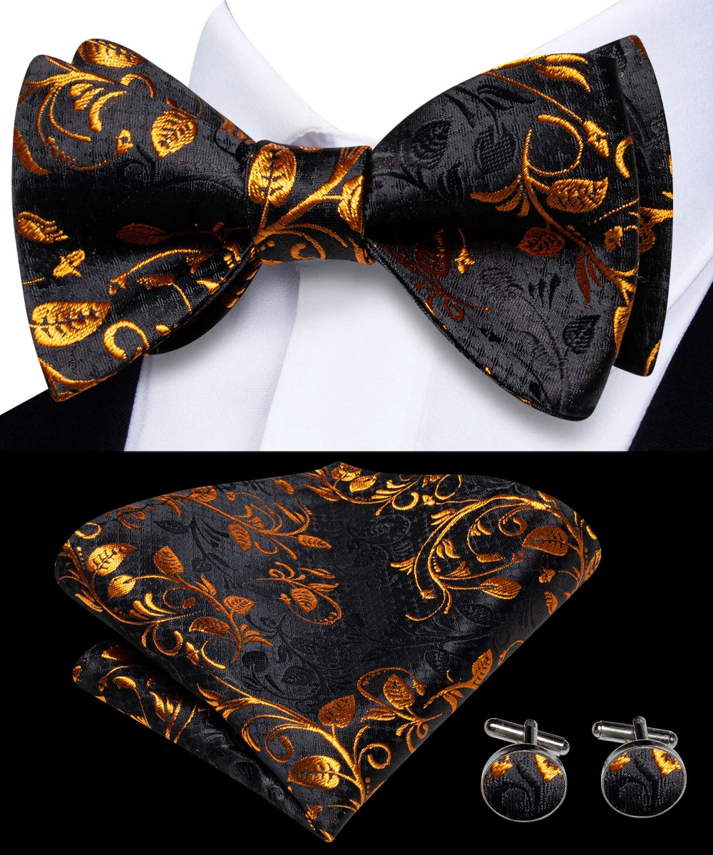 Hi-Tie Men's Bow Tie Handkerchief Cufflinks Set Paisley Jacquard Pattern Hand Tied Wedding Business Qme 2069